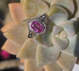 18ct - silver top two-tone pink sapphire & diamond Edwardian filigree ring