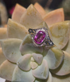 18ct - silver top two-tone pink sapphire & diamond Edwardian filigree ring