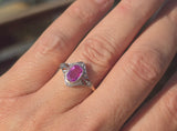 18ct - silver top two-tone pink sapphire & diamond Edwardian filigree ring