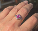 18ct - silver top two-tone pink sapphire & diamond Edwardian filigree ring