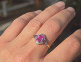 18ct - silver top two-tone pink sapphire & diamond Edwardian filigree ring