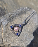 18-14k gold white gold sapphire and pearl Art Deco necklace pendant