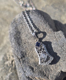 14k gold white gold sapphire and diamond Art Deco necklace pendant