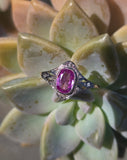 18ct - silver top two-tone pink sapphire & diamond Edwardian filigree ring