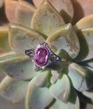 18ct - silver top two-tone pink sapphire & diamond Edwardian filigree ring