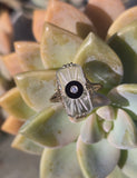 10k gold c.20's filigree Deco black onyx. diamond & crystal ring