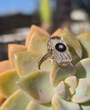 10k gold c.20's filigree Deco black onyx. diamond & crystal ring