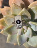 10k gold c.20's filigree Deco black onyx. diamond & crystal ring