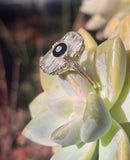 10k gold c.20's filigree Deco black onyx. diamond & crystal ring