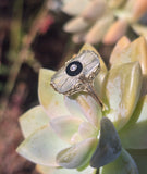 10k gold c.20's filigree Deco black onyx. diamond & crystal ring
