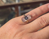 10k gold c.20's filigree Deco black onyx. diamond & crystal ring