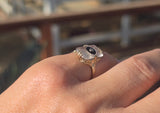 10k gold c.20's filigree Deco black onyx. diamond & crystal ring