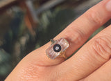 10k gold c.20's filigree Deco black onyx. diamond & crystal ring