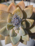 14k white gold diamond & sapphire estate Art Deco c.1920's filigree glove shield ring