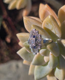 14k white gold diamond & sapphire estate Art Deco c.1920's filigree glove shield ring