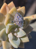 14k white gold diamond & sapphire estate Art Deco c.1920's filigree glove shield ring