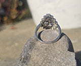 14k white gold diamond & sapphire estate Art Deco c.1920's filigree glove shield ring