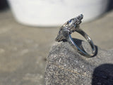 14k white gold diamond & sapphire estate Art Deco c.1920's filigree glove shield ring