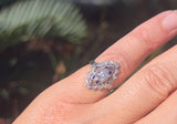 14k white gold diamond & sapphire estate Art Deco c.1920's filigree glove shield ring