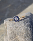 14K gold two-tone Art Deco diamond and sapphire antique target ring