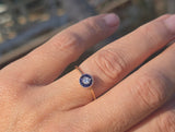 14K gold two-tone Art Deco diamond and sapphire antique target ring