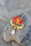 14ct gold Art Nouveau enamel, pearl and citrine floral poppy antique necklace pendant pin brooch