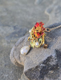 14ct gold Art Nouveau enamel, pearl and citrine floral poppy antique necklace pendant pin brooch