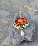 14ct gold Art Nouveau enamel, pearl and citrine floral poppy antique necklace pendant pin brooch