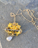 14ct gold Art Nouveau enamel, pearl and citrine floral poppy antique necklace pendant pin brooch