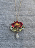 14ct gold Art Nouveau enamel, pearl and citrine floral poppy antique necklace pendant pin brooch