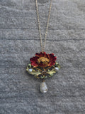 14ct gold Art Nouveau enamel, pearl and citrine floral poppy antique necklace pendant pin brooch
