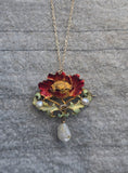14ct gold Art Nouveau enamel, pearl and citrine floral poppy antique necklace pendant pin brooch