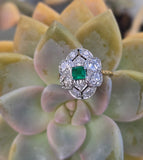 platinum & 18ct gold two-tone Art Deco c.1920's diamond and emerald estate vintage antique ring