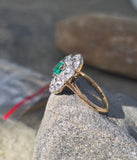 platinum & 18ct gold two-tone Art Deco c.1920's diamond and emerald estate vintage antique ring