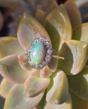 18ct + silver top two-tone Edwardian opal and diamond ring