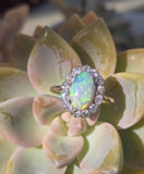 18ct + silver top two-tone Edwardian opal and diamond ring