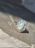 18ct + silver top two-tone Edwardian opal and diamond ring