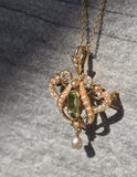 15ct gold late Victorian - Edwardian peridot & pearl brooch pin pendant