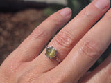 platinum cabochon cat's eye chrysoberyl solitaire estate ring