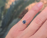 14k gold two-tone dark blue sapphire solitaire estate ring