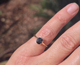14k gold two-tone dark blue sapphire solitaire estate ring