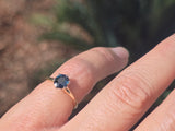 14k gold two-tone dark blue sapphire solitaire estate ring
