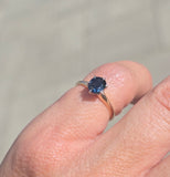 14k gold two-tone dark blue sapphire solitaire estate ring