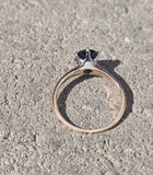 14k gold two-tone dark blue sapphire solitaire estate ring