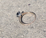 14k gold two-tone dark blue sapphire solitaire estate ring