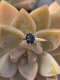 14k gold two-tone dark blue sapphire solitaire estate ring