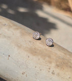 platinum and 14k gold bezel set European cut diamond studs earrings - .28ct tw