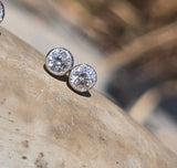 platinum and 14k gold bezel set European cut diamond studs earrings - .21ct tw