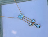18ct gold aquamarine and pearl Edwardian lavaliere pendant necklace