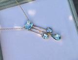 18ct gold aquamarine and pearl Edwardian lavaliere pendant necklace